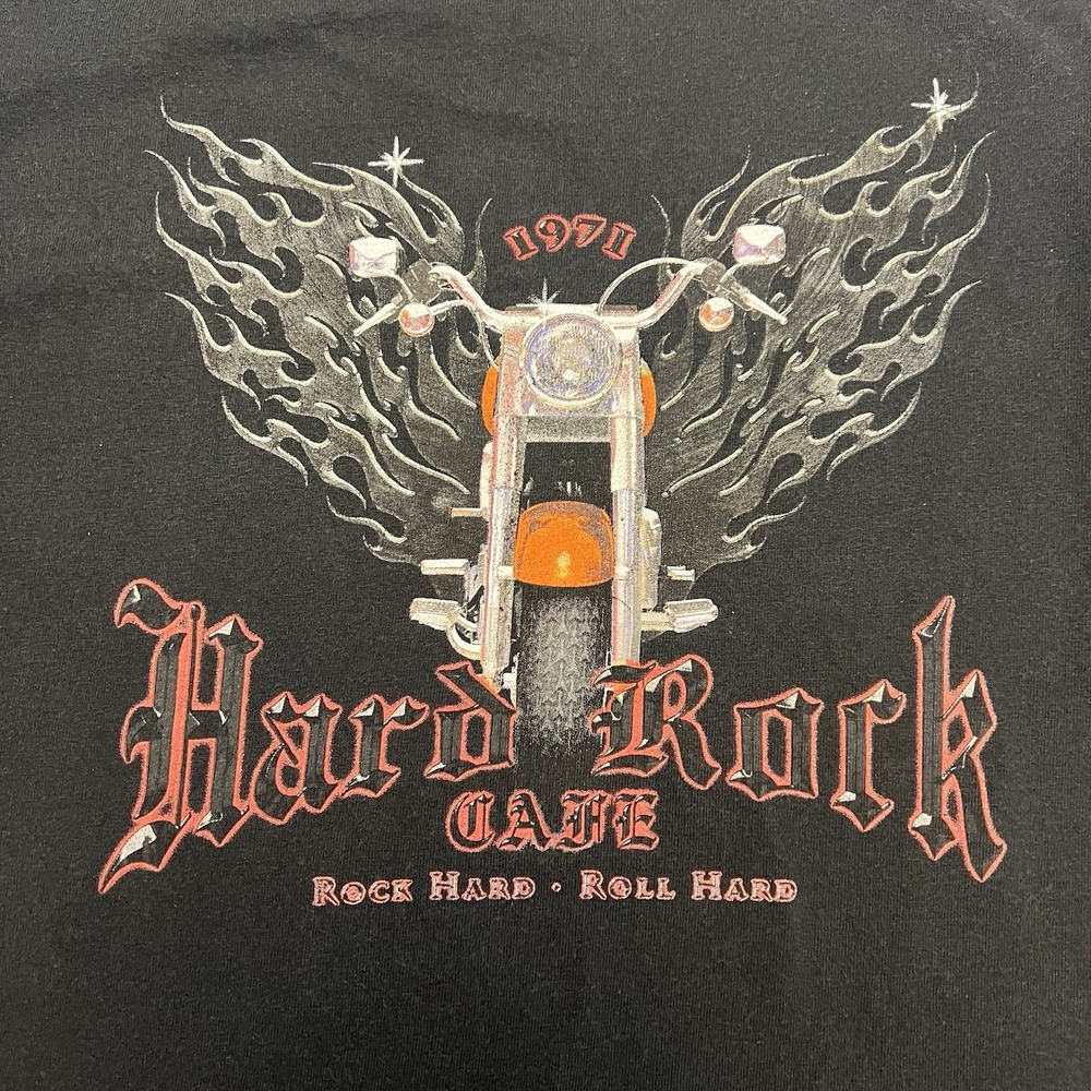 Hard Rock Cafe Shirt Men's Large Black Graphic Print Motorcycle Flames Baltimore